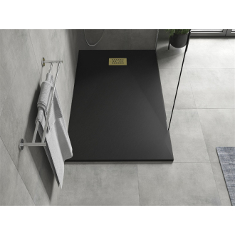 Mexen Hugo obdĺžniková sprchová vanička SMC 150 x 90 cm, čierna, zlatý kryt - 42709015-G