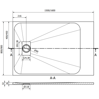 Mexen Hugo obdĺžniková sprchová vanička SMC 150 x 90 cm, čierna, zlatý kryt - 42709015-G
