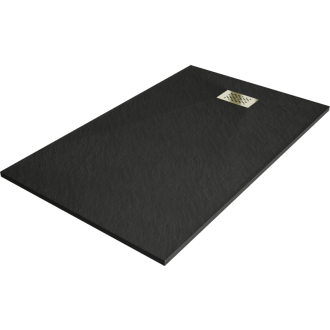 Mexen Hugo obdĺžniková sprchová vanička SMC 160 x 90 cm, čierna, zlatý kryt - 42709016-G