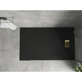 Mexen Hugo obdĺžniková sprchová vanička SMC 160 x 90 cm, čierna, zlatý kryt - 42709016-G