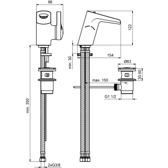 Ideal Standard MELANGE B 8630 AA um.batéria s vodopádovým prúdom,s výpustou, chróm