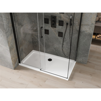 Mexen Omega výsuvná sprchová kabína 140 x 80 cm, priehľadná, čierna + plochá sprchová vanička, biela - 825-140-080-70-00-4010B