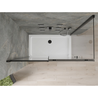 Mexen Omega výsuvná sprchová kabína 140 x 80 cm, priehľadná, čierna + plochá sprchová vanička, biela - 825-140-080-70-00-4010B