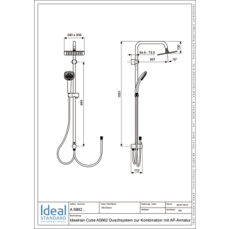 Ideal Standard IDEALRAIN Cube A5862AA sprchový systém pre kombináciu s nástennou batériou