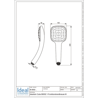 Ideal Standard IDEALRAIN Cube M1 1-funkčná ručná sprcha 100mm B0002AA