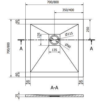 Mexen Stone+ štvorcová kompozitová sprchová vanička 70 x 70 cm, biela, biely kryt 44107070-W