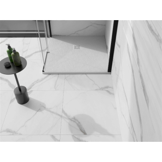 Mexen Stone+ štvorcová kompozitová sprchová vanička 90 x 90 cm, biela, biely kryt 44109090-W