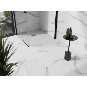 Mexen Stone+ štvorcová kompozitová sprchová vanička 100 x 100 cm, biela, zlatý kryt - 44101010-G