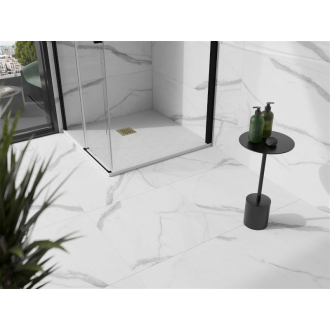 Mexen Stone+ štvorcová kompozitová sprchová vanička 100 x 100 cm, biela, zlatý kryt - 44101010-G