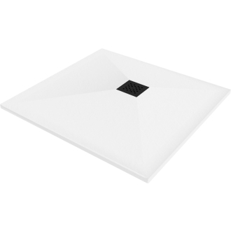 Mexen Stone+ štvorcová kompozitová sprchová vanička 80 x 80 cm, biela, čierny poťah - 44108080-B