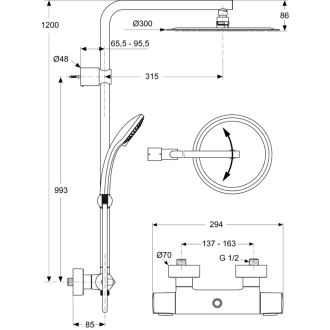 Ideal Standard IDEALRAIN LUXE A6246AA sprchová súprava 3 fun.+termostat. batérie