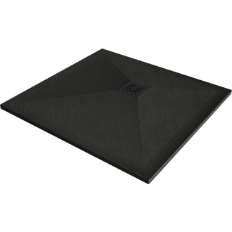 Mexen Stone+ štvorcová kompozitová sprchová vanička 100 x 100 cm, čierna, čierny poťah - 44701010-B