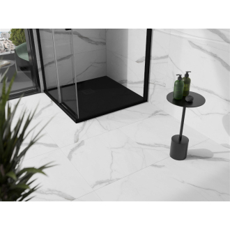 Mexen Stone+ štvorcová kompozitová sprchová vanička 100 x 100 cm, čierna, čierny poťah - 44701010-B