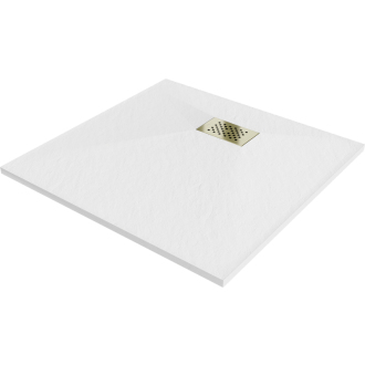 Mexen Hugo štvorcová sprchová vanička SMC 90 x 90 cm, biela, zlatý kryt - 42109090-G