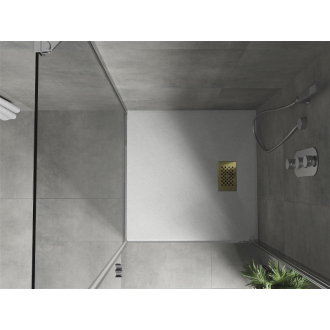 Mexen Hugo štvorcová sprchová vanička SMC 90 x 90 cm, biela, zlatý kryt - 42109090-G