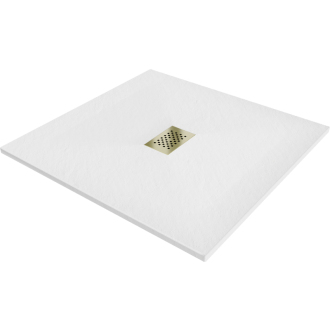Mexen Hugo štvorcová sprchová vanička SMC 100 x 100 cm, biela, zlatý kryt - 42101010-G