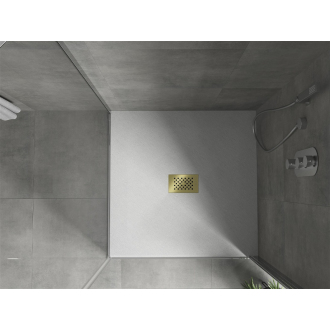 Mexen Hugo štvorcová sprchová vanička SMC 100 x 100 cm, biela, zlatý kryt - 42101010-G