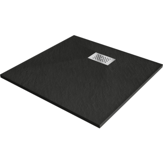 Mexen Hugo štvorcová sprchová vanička SMC 90 x 90 cm, čierna, nerezový kryt - 42709090-X