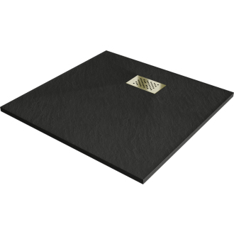 Mexen Hugo štvorcová sprchová vanička SMC 80 x 80 cm, čierna, zlatý kryt - 42708080-G