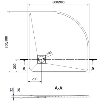 Mexen Bert polkruhová sprchová vanička SMC 90 x 90 cm, sivá - 4KR619090