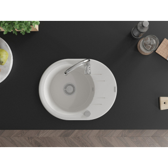 Mexen Kevin 1miskový granitový drez s odkvapkávačom 586 x 458 mm, biely, chrómový sifón - 6517581005-20