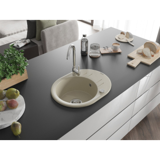 Mexen Kevin 1miskový granitový drez s odkvapkávačom 586 x 458 mm, béžový, chrómový sifón - 6517581005-69