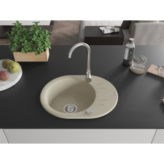 Mexen Kevin 1miskový granitový drez s odkvapkávačom 586 x 458 mm, béžový, chrómový sifón - 6517581005-69