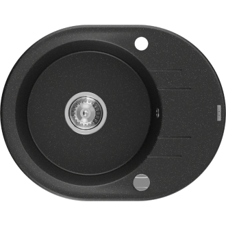 Mexen Kevin 1miskový granitový drez s odkvapkávačom 586 x 458 mm, čierna / strieborná metalíza, chrómový sifón - 6517581005-73
