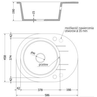 Mexen Kevin 1miskový granitový drez s odkvapkávačom 586 x 458 mm, čierna / strieborná metalíza, chrómový sifón - 6517581005-73