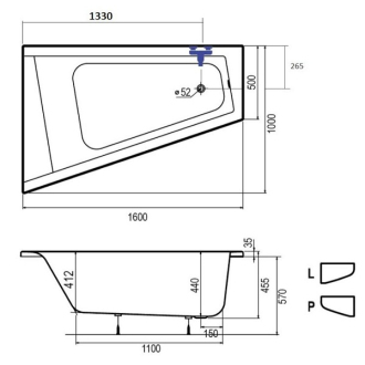 Vaňa Idea PLUS 160/100 Pravá bez nôh ID1600PPLUS