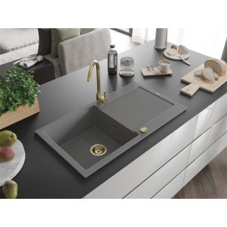 Mexen Leo granitový drez 1miska s odkvapkávačom 900 x 500 mm, sivý, zlatý sifón - 6501901010-71-G