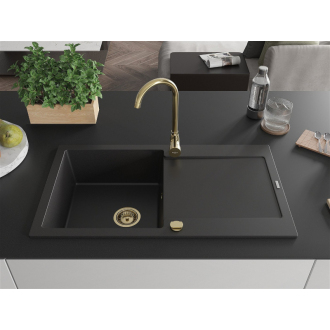 Mexen Leo granitový drez 1miska s odkvapkávačom 900 x 500 mm, čierny, zlatý sifón - 6501901010-77-G