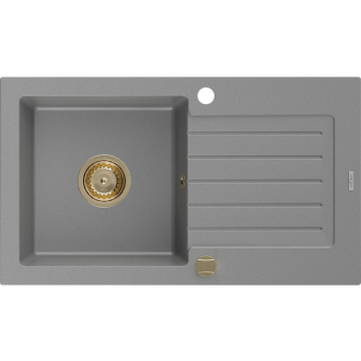 Mexen Pablo 1miskový granitový drez s odkvapkávačom 752 x 436 mm, sivý, zlatý sifón - 6510751010-71-G