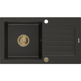 Mexen Pablo 1miskový granitový drez s odkvapkávačom 752 x 436 mm, čierna / zlatá metalíza, zlatý sifón - 6510751010-75-G