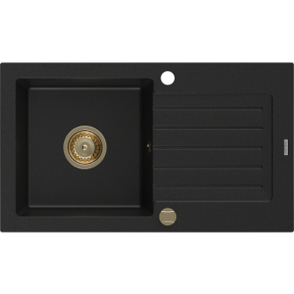 Mexen Pablo 1miskový granitový drez s odkvapkávačom 752 x 436 mm, čierny, zlatý sifón - 6510751010-77-G