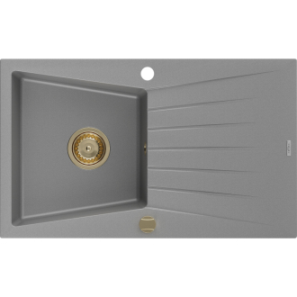 Mexen Cesar 1miskový granitový drez s odkvapkávačom 775 x 470 mm, sivý, zlatý sifón - 6514771010-71-G