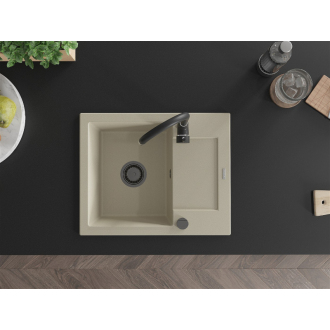 Mexen Enzo 1miskový granitový drez s odkvapkávačom 576 x 465 mm, béžový, čierny sifón - 6506571005-69-B
