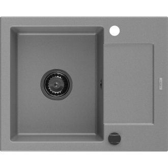 Mexen Enzo 1miskový granitový drez s odkvapkávačom 576 x 465 mm, sivý, čierny sifón - 6506571005-71-B