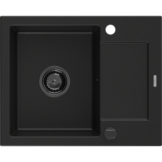 Mexen Enzo 1miskový granitový drez s odkvapkávačom 576 x 465 mm, čierny, čierny sifón - 6506571005-77-B