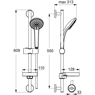 Ideal Standard IDEALRAIN M3 B9415AA sprchová kombinácia 600 mm M1 s 3-funkčnou sprchou