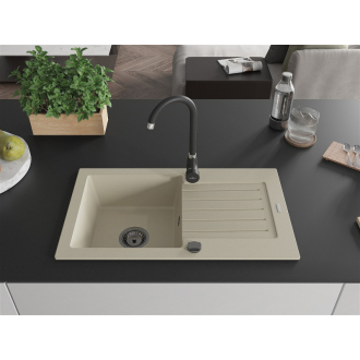 Mexen Pablo 1miskový granitový drez s odkvapkávačom 752 x 436 mm, béžový, čierny sifón - 6510751010-69-B