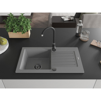 Mexen Pablo 1miskový granitový drez s odkvapkávačom 752 x 436 mm, sivý, čierny sifón - 6510751010-71-B