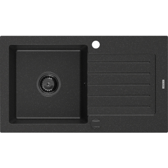 Mexen Pablo 1miskový granitový drez s odkvapkávačom 752 x 436 mm, čierna / strieborná metalíza, čierny sifón - 6510751010-73-B