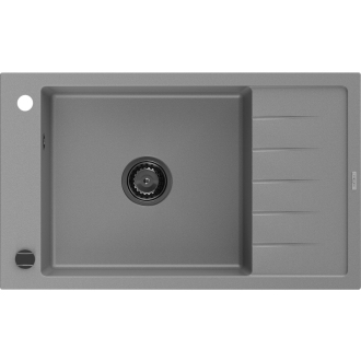 Mexen Elias 1miskový granitový drez s odkvapkávačom 795 x 480 mm, sivý, čierny sifón - 6511791005-71-B