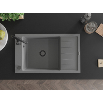 Mexen Elias 1miskový granitový drez s odkvapkávačom 795 x 480 mm, sivý, čierny sifón - 6511791005-71-B
