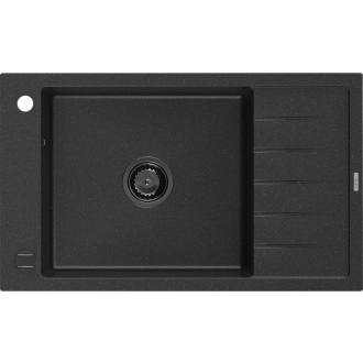 Mexen Elias 1miskový granitový drez s odkvapkávačom 795 x 480 mm, čierna / strieborná metalíza, čierny sifón - 6511791005-73-B