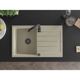 Mexen Bruno 1miskový granitový drez s odkvapkávačom 795 x 495 mm, béžový, čierny sifón - 6513791010-69-B