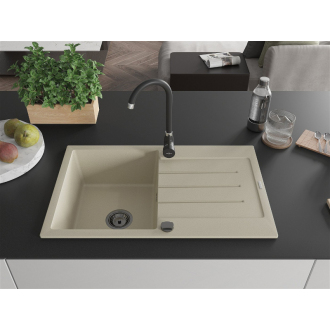 Mexen Bruno 1miskový granitový drez s odkvapkávačom 795 x 495 mm, béžový, čierny sifón - 6513791010-69-B