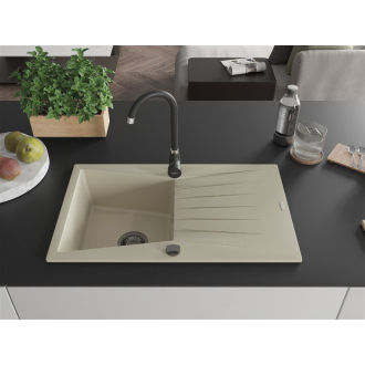 Mexen Cesar 1miskový granitový drez s odkvapkávačom 775 x 470 mm, béžový, čierny sifón - 6514771010-69-B