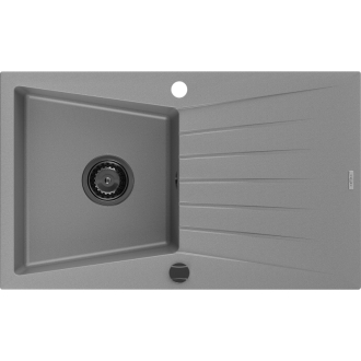 Mexen Cesar 1miskový granitový drez s odkvapkávačom 775 x 470 mm, sivý, čierny sifón - 6514771010-71-B